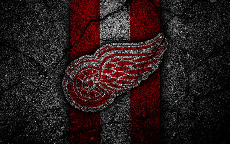 Detroit Red Wings, logo, hockey club, NHL, black stone, Eastern Conference, USA, Asphalt texture, hockey, Atlantic Division, HD wallpaper