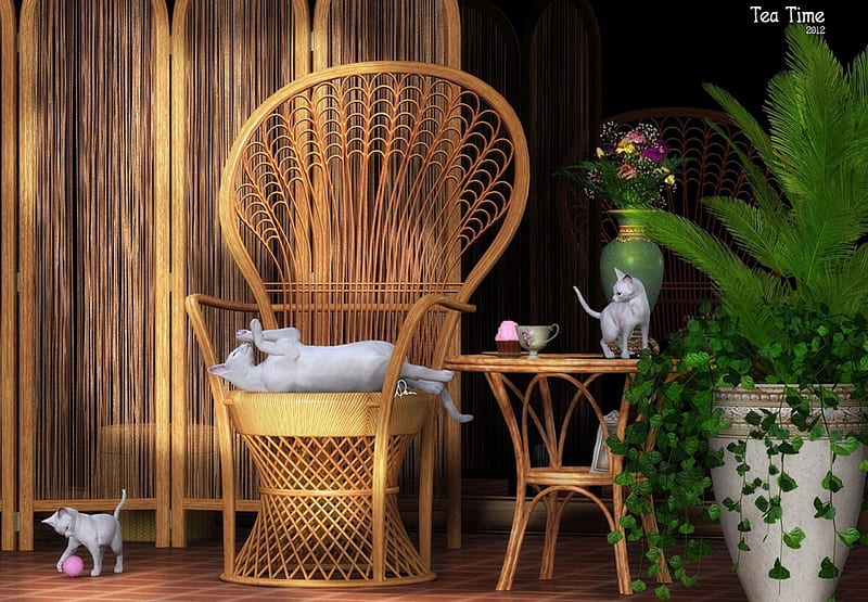 *** Cats in livingroom ***, abstrakcja, fantasy, odpoczynkowy, pokoj, koty, HD wallpaper