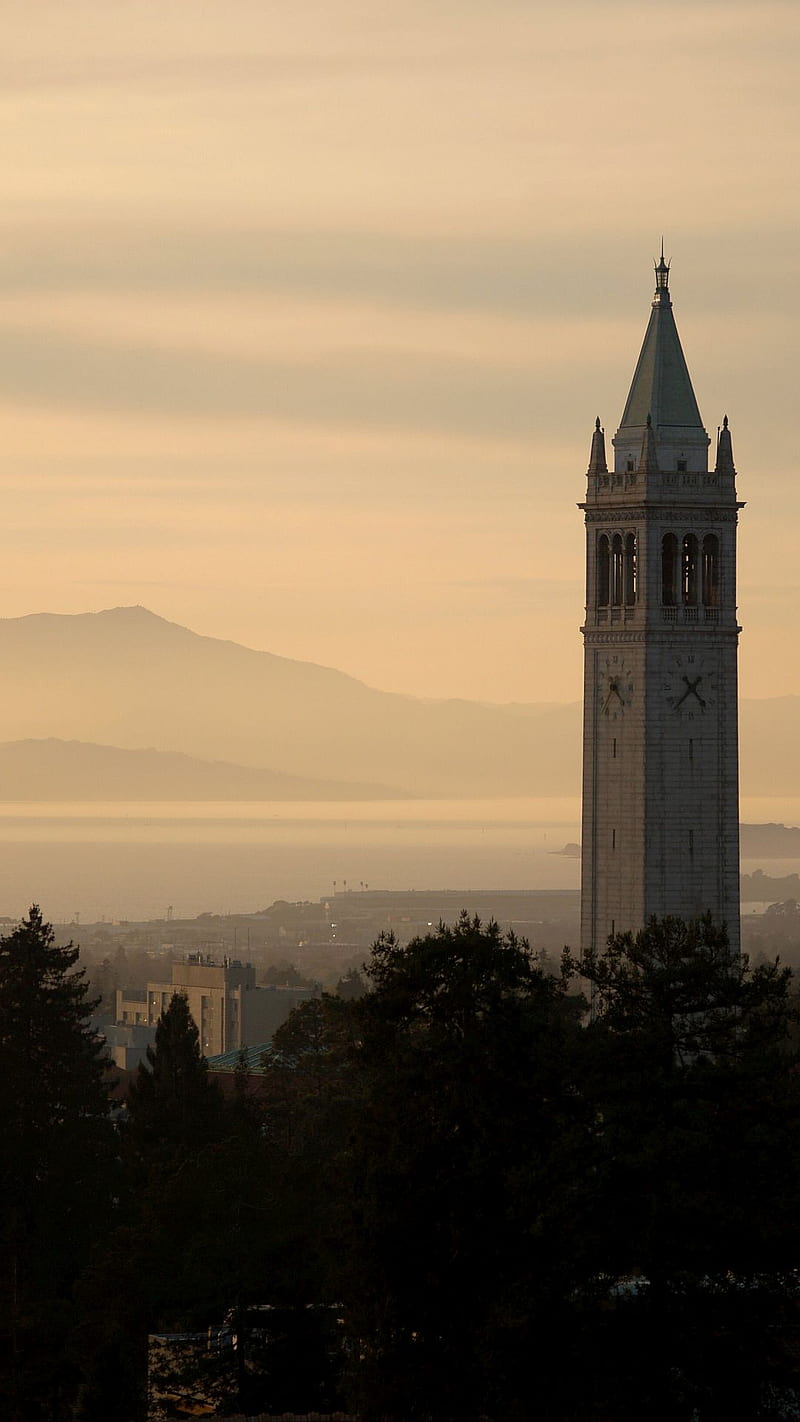 Sather Tower, berkeley, sunset, university of california, HD phone wallpaper