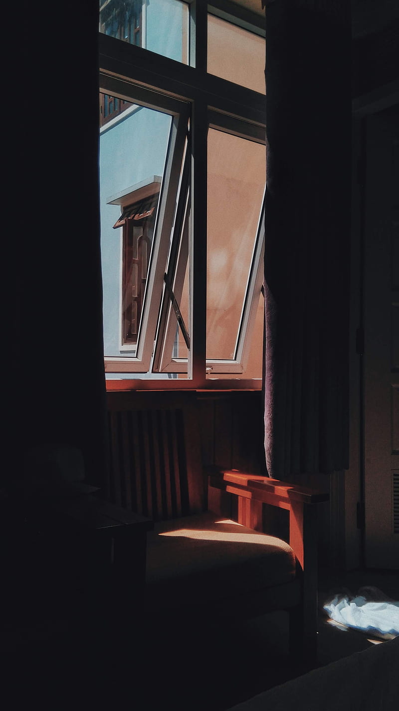 brown wooden chair beside window, HD phone wallpaper