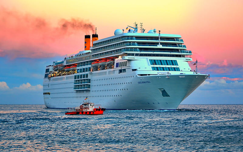 Costa Romantica, sea, R, cruise ships, Costa Crociere, Costa Romantica Ship, HD wallpaper