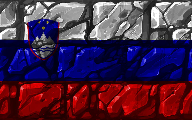 Slovenian flag, brickwall European countries, national symbols, Flag of Slovenia, creative, Slovenia, Europe, Slovenia 3D flag, HD wallpaper