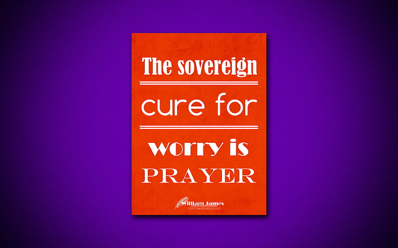 The sovereign cure for worry is prayer, quotes about sovereign, William James, orange paper, popular quotes, inspiration, William James quotes, HD wallpaper