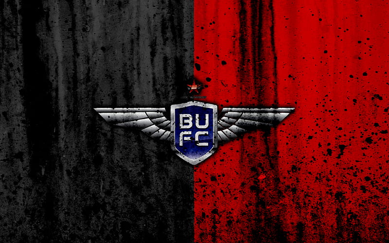 FC Bangkok United, grunge, Thai League 1, soccer, art, football club, Thailand, Bangkok United, logo, stone texture, Bangkok United FC, HD wallpaper