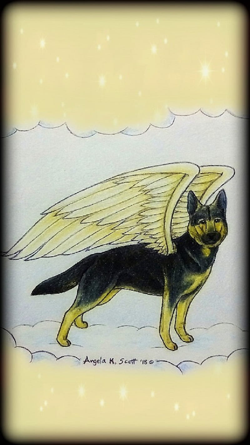 Shepherd Angel Dog, art, drawings, german shepherd, heaven, pets, pup ...