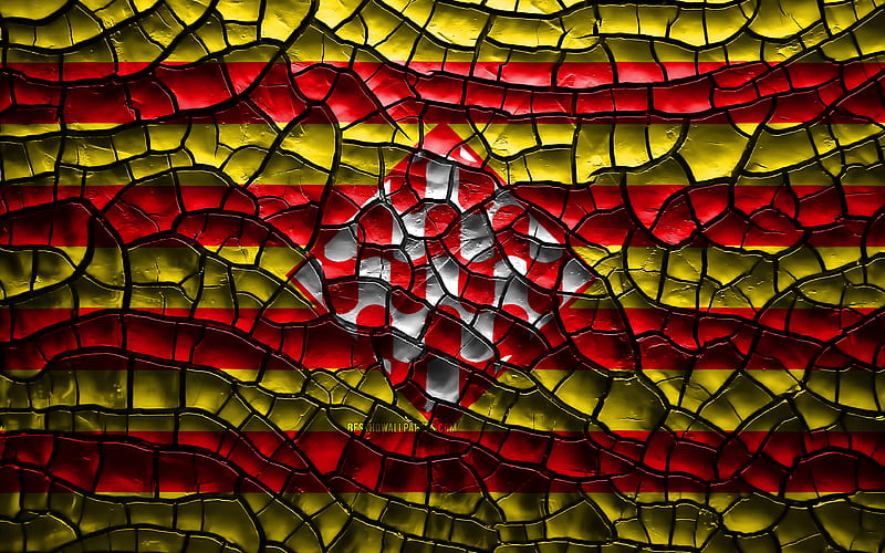 Flag of Girona spanish provinces, cracked soil, Spain, Girona flag, 3D art, Girona, Provinces of Spain, administrative districts, Girona 3D flag, Europe, HD wallpaper