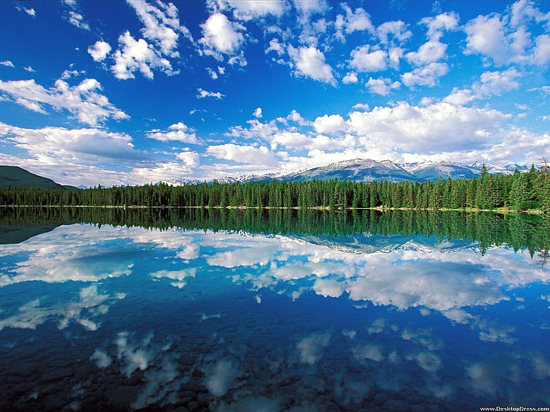 Edith Lake, Jasper National Park, Canada, Reflection, Mountains, Trees, Sky, Clouds, Lake, HD wallpaper