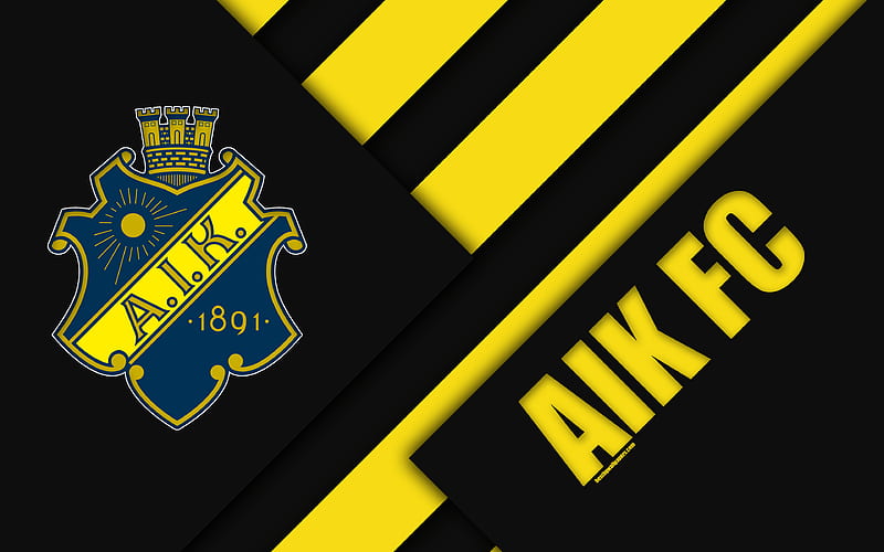 AIK FC logo, material design, Swedish football club, yellow black abstraction, Allsvenskan, Stockholm, Sweden, football, AIK Solna FC, HD wallpaper