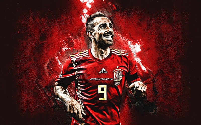 Paco Alcacer, Spain national football team, portrait, red creative background, spanish soccer player, striker, Spain, football, Alcacer Spain, HD wallpaper