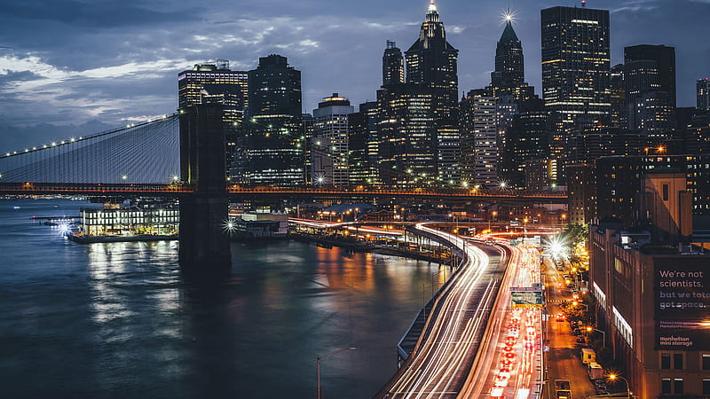 River Bridge Road And High Rising Buildings Of New York City New York, HD wallpaper