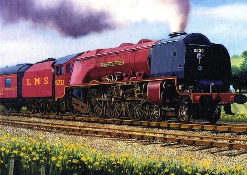 Vintage Train, locomotive, painting, steam, railways, artwork, HD wallpaper