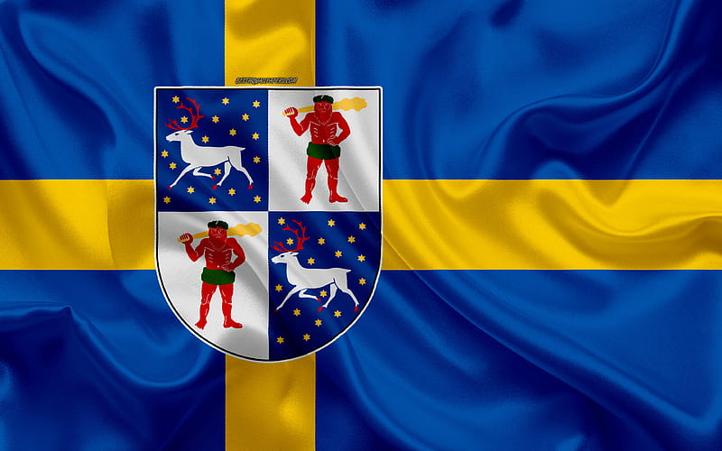 Coat of arms of Norrbotten lan silk flag, Swedish flag, Norrbotten County, Sweden, flags of the Swedish lan, silk texture, Norrbotten lan, coat of arms, HD wallpaper