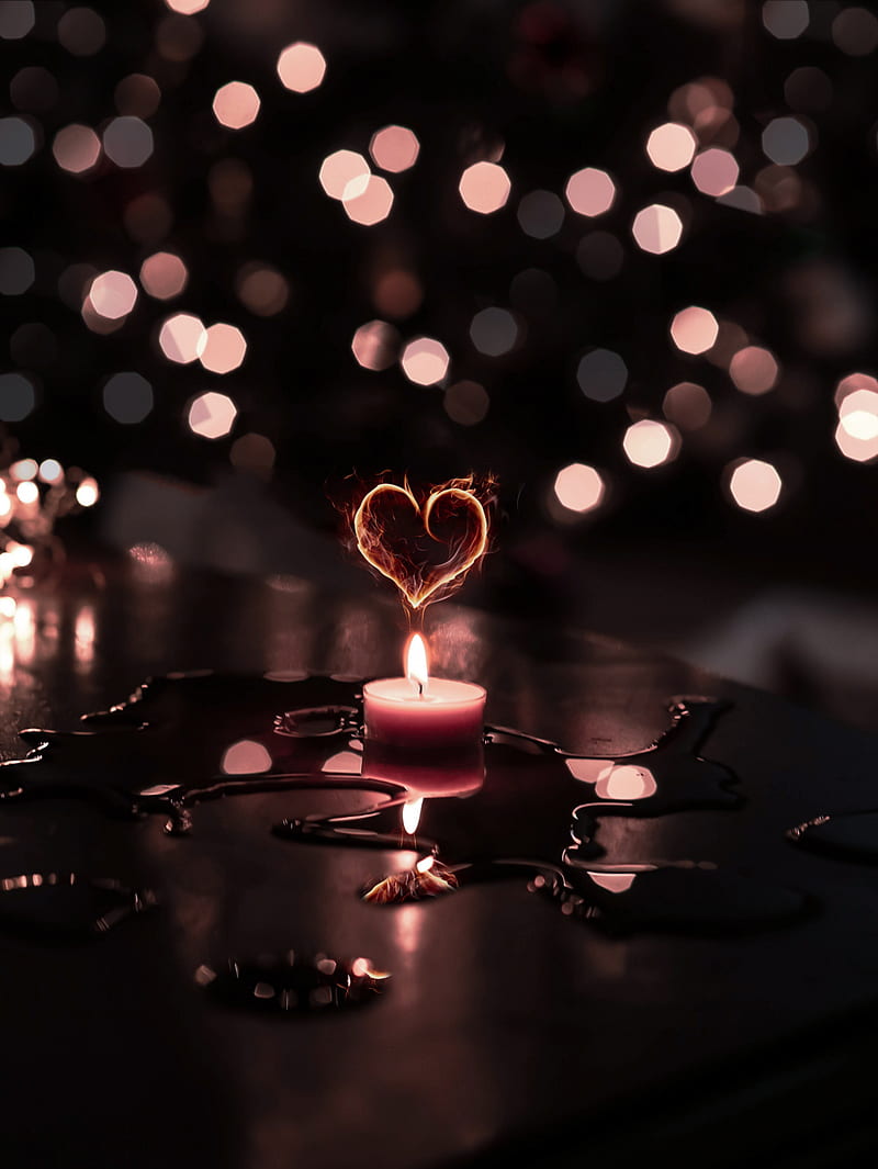 Candle Heart Valentine, bokeh, couple, fire, flame, love, lover, lovers, passion, HD phone wallpaper