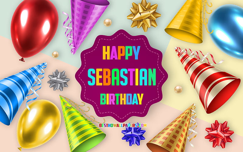 Happy Birtay Sebastian, Birtay Balloon Background, Sebastian, creative art, Happy Sebastian birtay, silk bows, Sebastian Birtay, Birtay Party Background, HD wallpaper