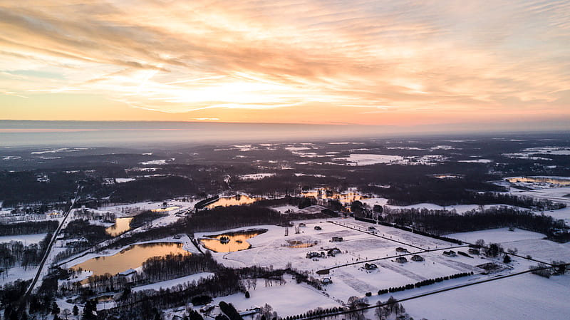 aerial graphy of snow covered area under white cloudy skies golden hour graphy, HD wallpaper