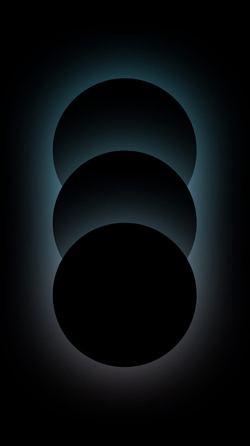 Triple Moon, galaxy, eclipse, dark, black, circles, glow, minimal, HD phone wallpaper