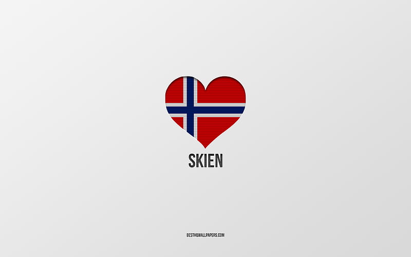 I Love Skien, Norwegian cities, gray background, Skien, Norway, Norwegian flag heart, favorite cities, Love Skien, HD wallpaper