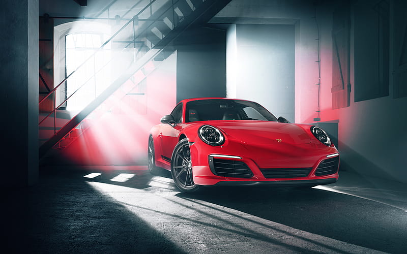 Porsche 911 Carrera T, garage, 2018 cars, supercars, red Carrera, german cars, Porsche, HD wallpaper