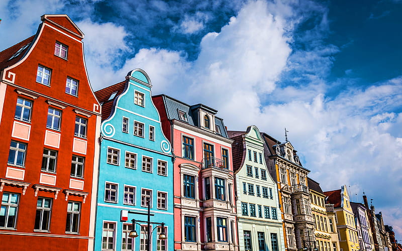 Rostock colorful houses, cityscapes, summer, german cities, Europe, Germany, Cities of Germany, Rostock Germany, R, HD wallpaper