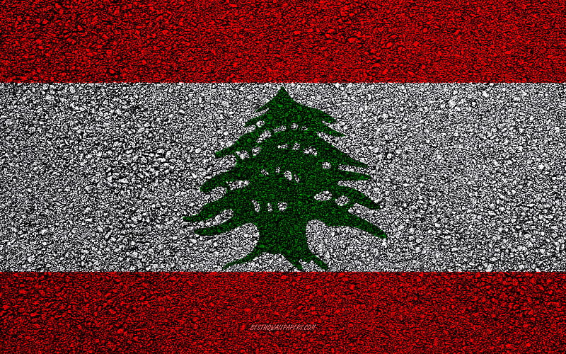 Flag of Lebanon, asphalt texture, flag on asphalt, Lebanon flag, Asia, Lebanon, flags of Asia countries, HD wallpaper