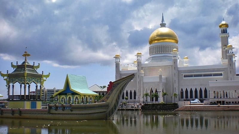 Omar Ali Saifuddin Mosque,Brunei, Brunei, Religious, Omar Ali Saifuddin, Mosque, Building, HD wallpaper