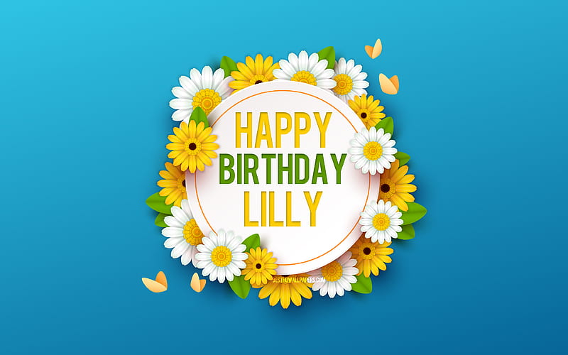 Happy Birtay Lilly Blue Background with Flowers, Lilly, Floral Background, Happy Lilly Birtay, Beautiful Flowers, Lilly Birtay, Blue Birtay Background, HD wallpaper