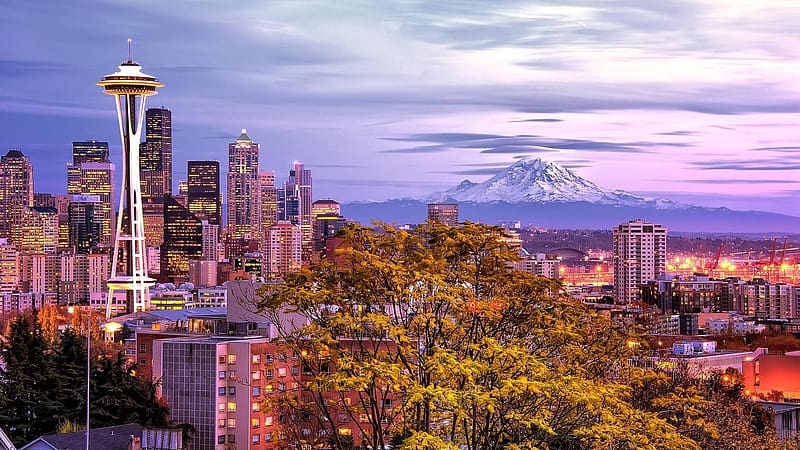 Cities, City, Building, Mountain, Cityscape, Seattle, , Space Needle, HD wallpaper