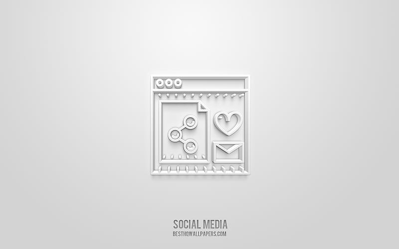 Social media 3d icon, white background, 3d symbols, Social media, Network icons, 3d icons, Social media sign, Network 3d icons, HD wallpaper