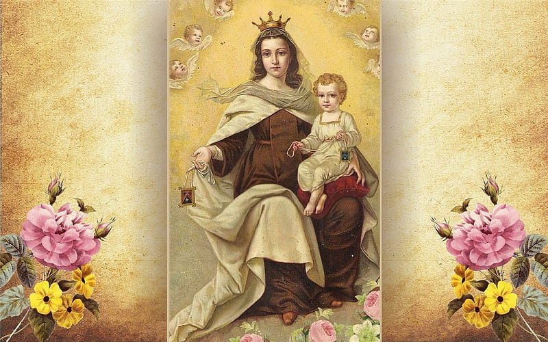 Mary - Queen of Carmel, Virgin, Queen, Carmel, scapular, Child, Mary, Jesus, HD wallpaper