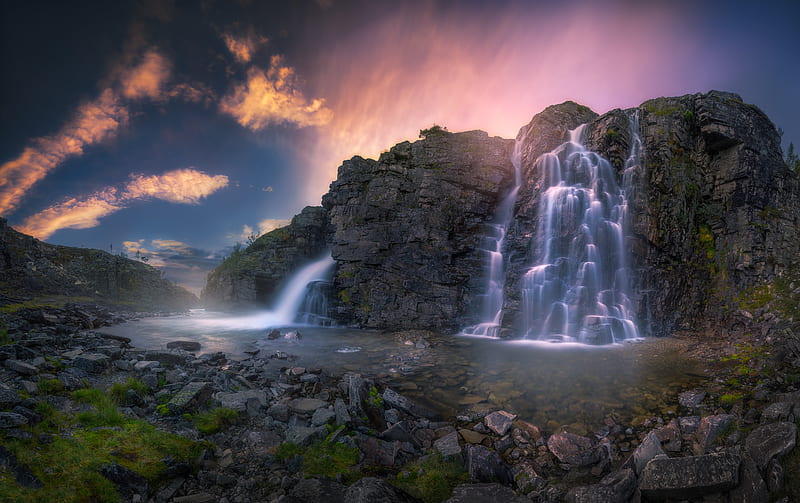 Beautiful Waterfall, waterfall, bonito, nature, sky, HD wallpaper