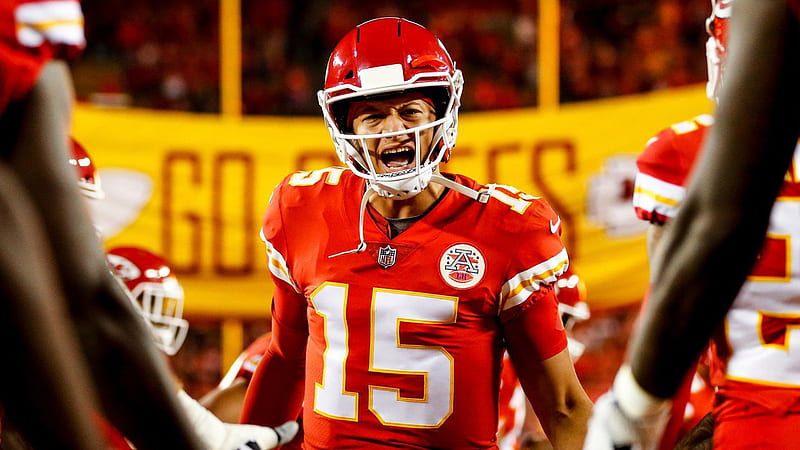 patrick mahomes with angry face wearing red sports dress and helmet sports, HD wallpaper
