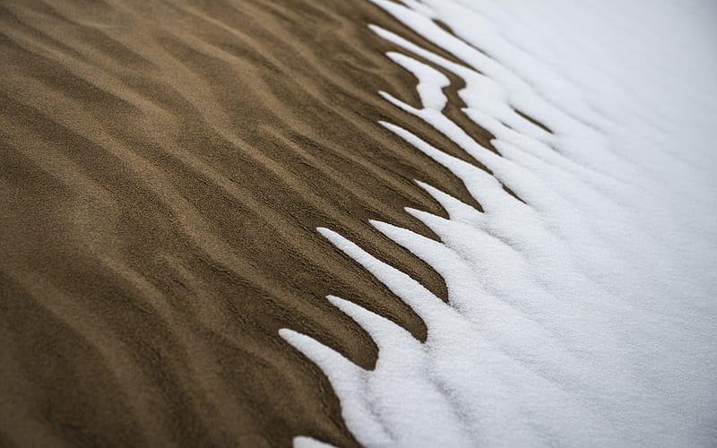 snow on sand, sand waves, beach, winter concepts, wet sand, HD wallpaper