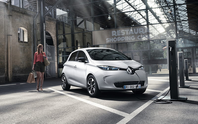 Renault ZOE, 2018, electric hatchback, new white ZOE, electric car, refueling electric cars concepts, French cars, Renault, HD wallpaper