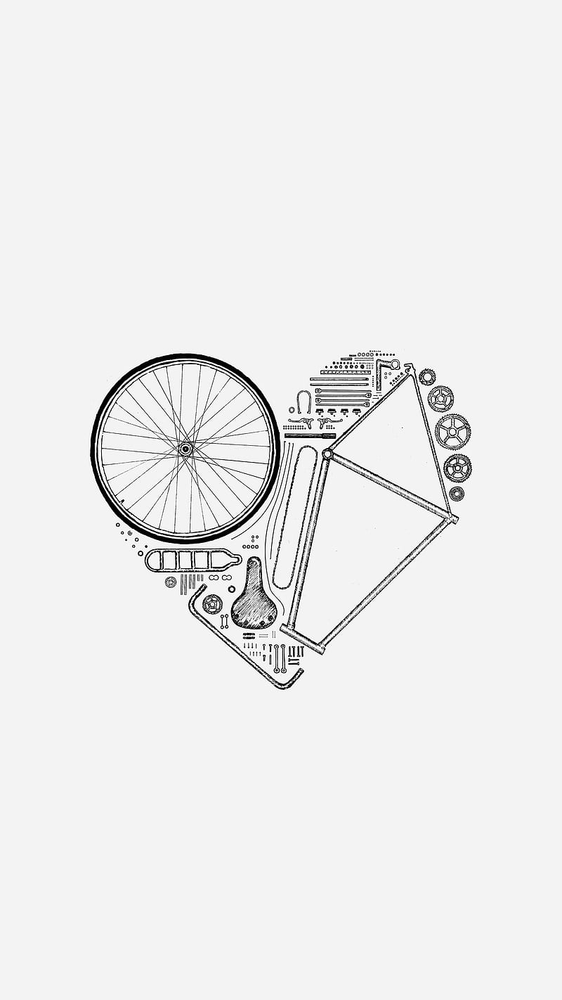 Love Bike, Florent, bicycle, graphic-design, heart, illustration, ink-pen, line-drawing, pieces, valentine, valentines, vintage, HD phone wallpaper