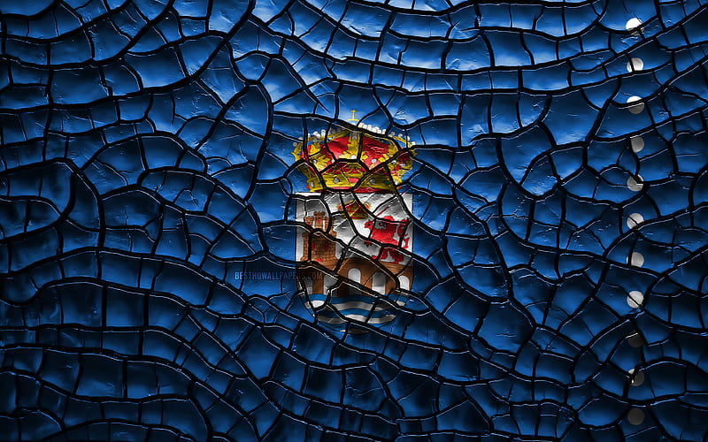 Flag of Ourense spanish provinces, cracked soil, Spain, Ourense flag, 3D art, Ourense, Provinces of Spain, administrative districts, Ourense 3D flag, Europe, HD wallpaper