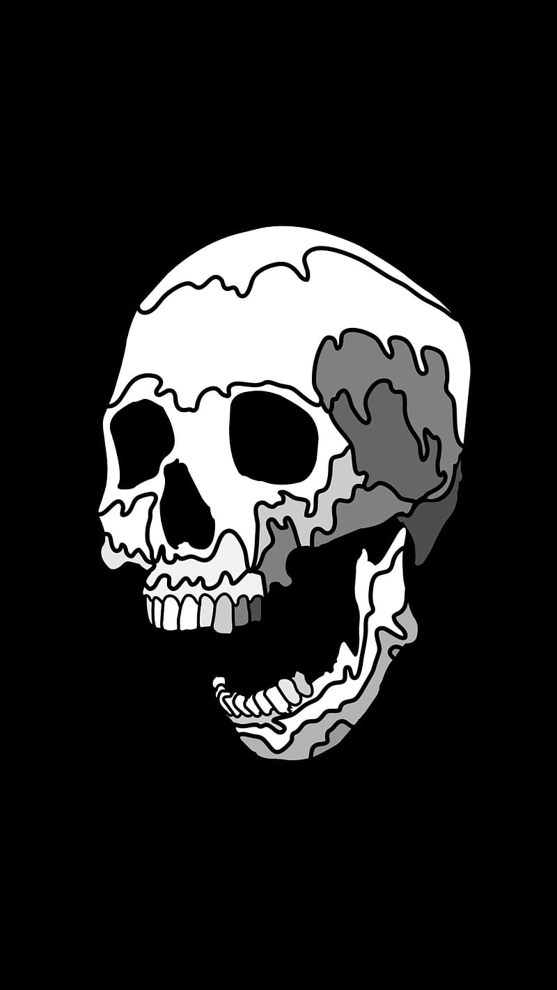 Skull, black, bones, creepy, dark, desenho, head, horror, white, HD phone wallpaper