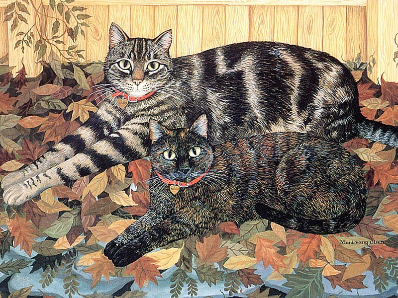 Cats, * Mimi Vang Olsen, painting mimi vang olsen, art, cat, kitten, animal, HD wallpaper