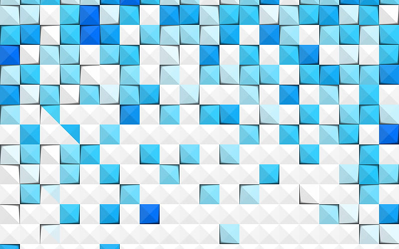 blue white abstraction, rectangles, squares, geometric background, blue mosaic, HD wallpaper