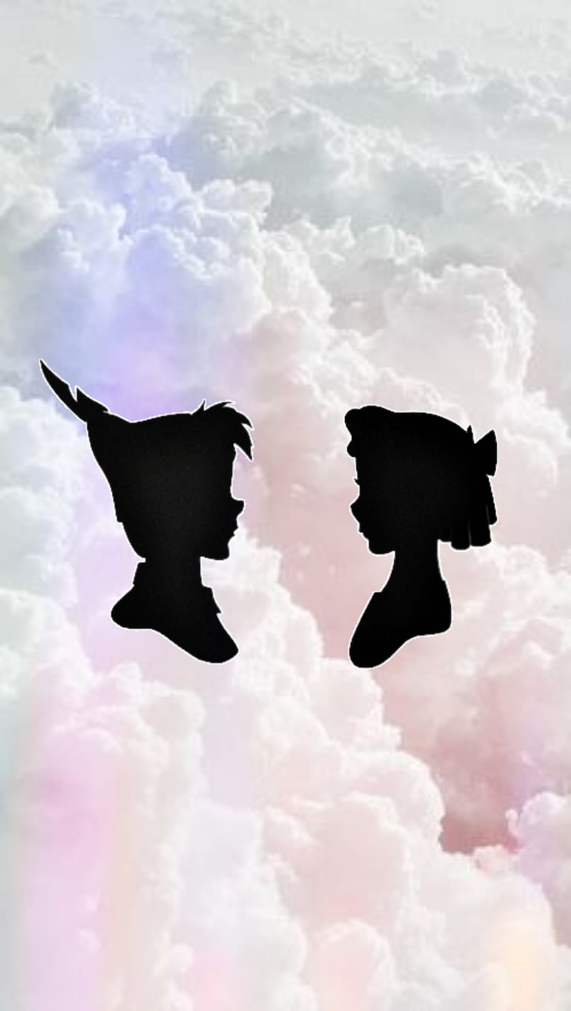 Peter Pan Cute Cloud, background, clouds, cute, disney, pan, peter, peter pan, silhouette wendy, HD phone wallpaper