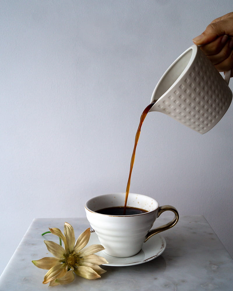 cup, coffee, drink, flower, kettle, HD phone wallpaper