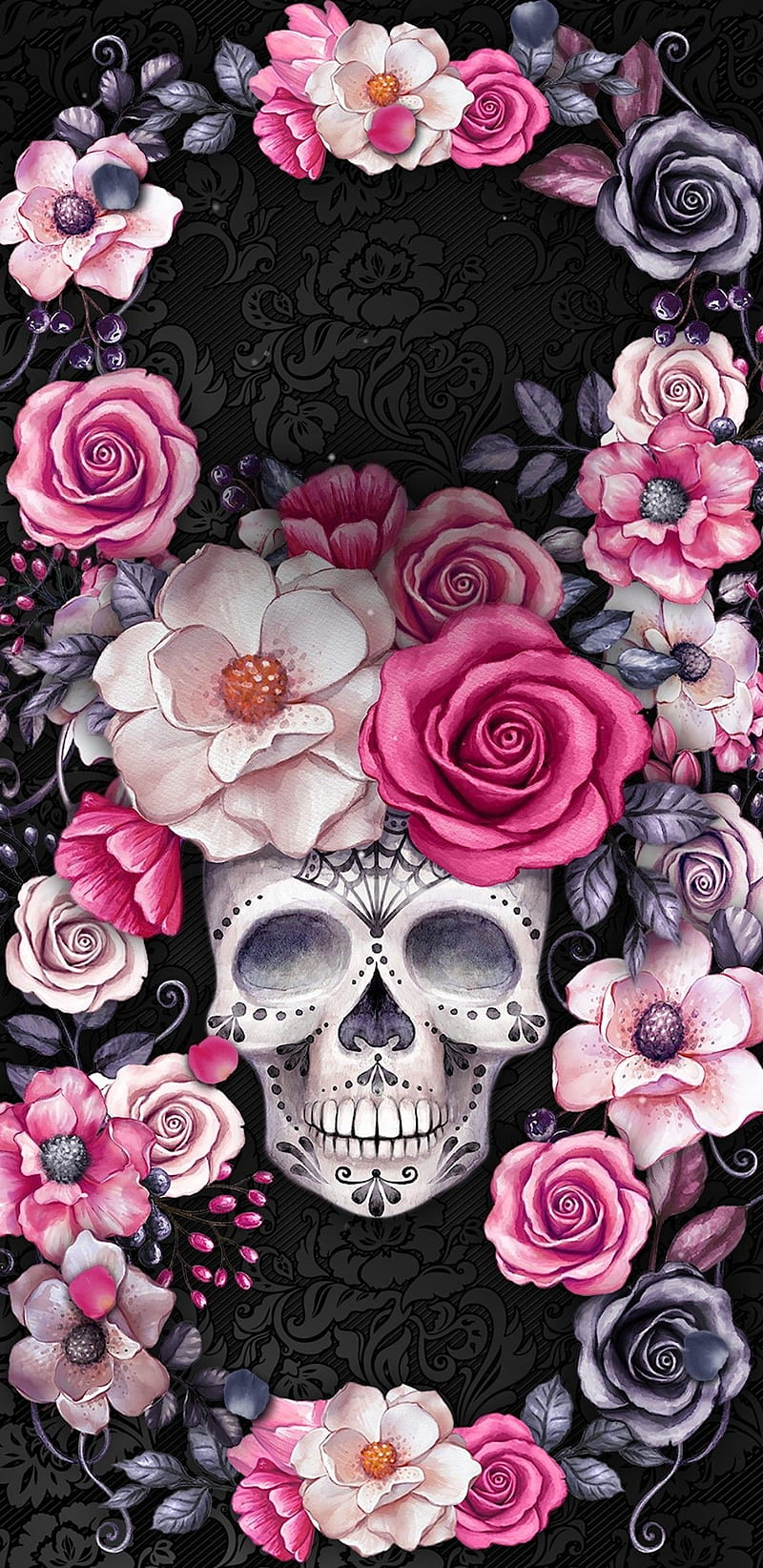 Skull Rose garden, floral, flower, pink, HD phone wallpaper