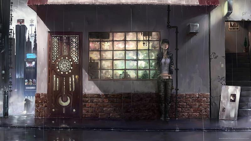 Anime Girl Standing In Rain, anime, anime-girl, HD wallpaper
