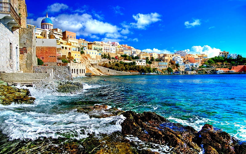 CYCLADES COAST, Coast, Sea, Greece, Cyclades, Syros, HD wallpaper