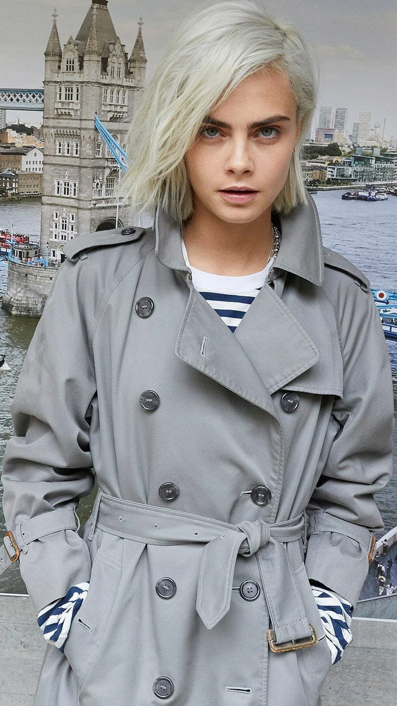 Cara Delevingne, model, women, grey coat, coats, trench coat, portrait display, actress, HD phone wallpaper