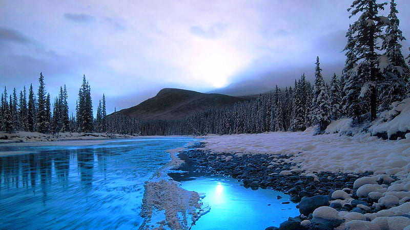 WINTER RIVER, mountain, river, trees, winter, frost, HD wallpaper | Peakpx