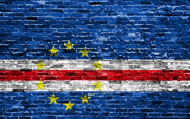 Cabo Verde flag, bricks texture, Africa, national symbols, Flag of Cabo Verde, brickwall, Cabo Verde 3D flag, African countries, Cabo Verde, HD wallpaper