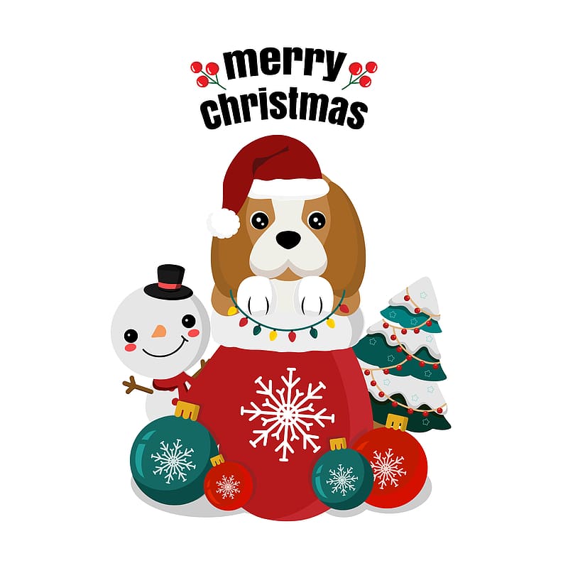 Christmas beagle in sack with snowman and tree 1522906 Vector Art at Vecteezy, HD phone wallpaper