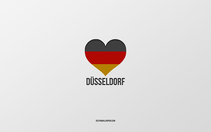I Love Dusseldorf, German cities, gray background, Germany, German flag heart, Dusseldorf, favorite cities, Love Dusseldorf, HD wallpaper
