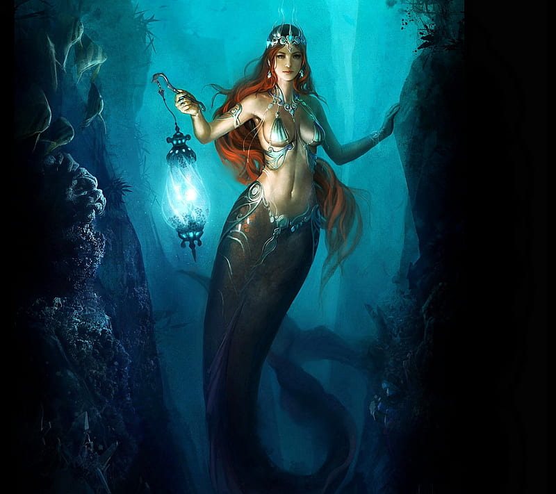 Mermaid, ocean, sea, water, wolfamania, HD wallpaper