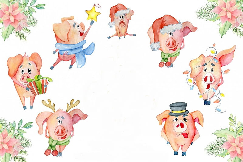 Happy Year of the Pig!, pig, christmas, craciun, year of the pig, new year, porc, card, HD wallpaper